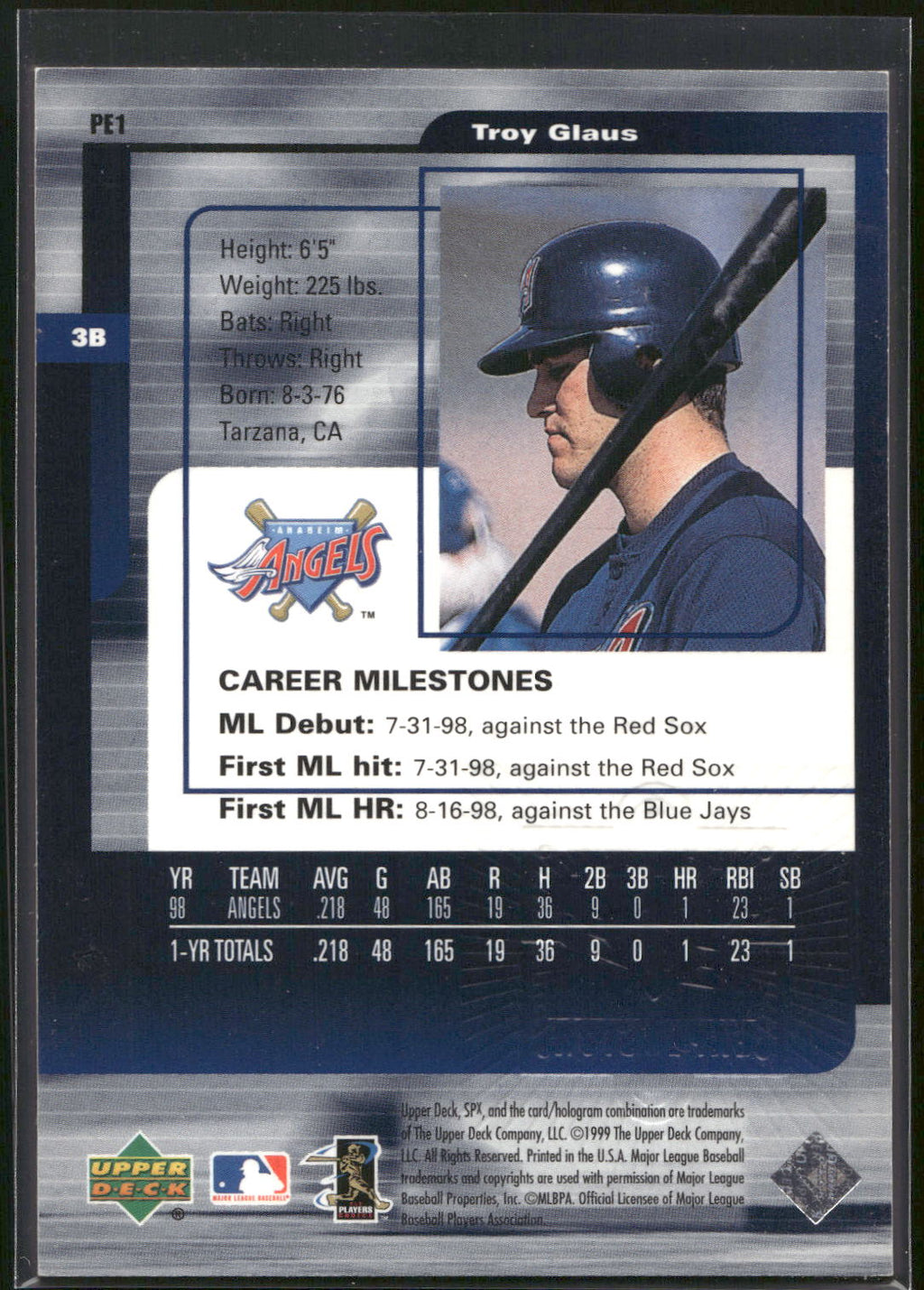 1999 SPx #PE1 Troy Glaus Power Explosion