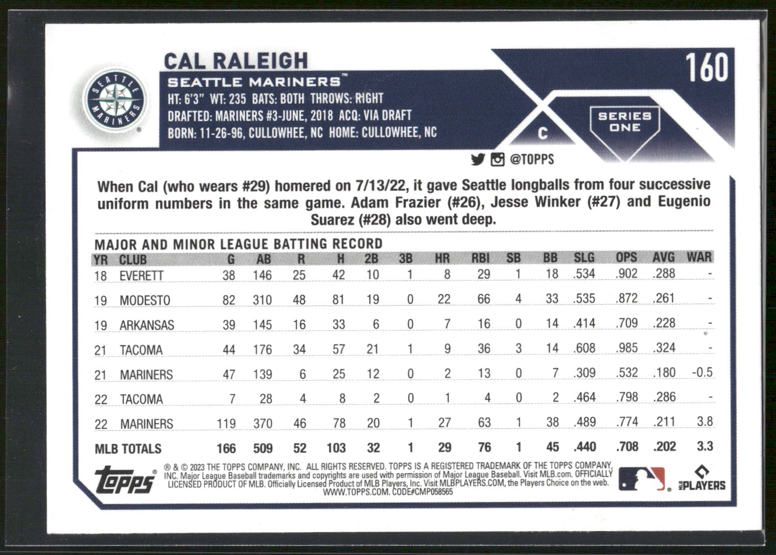 2023 Topps #160 Cal Raleigh