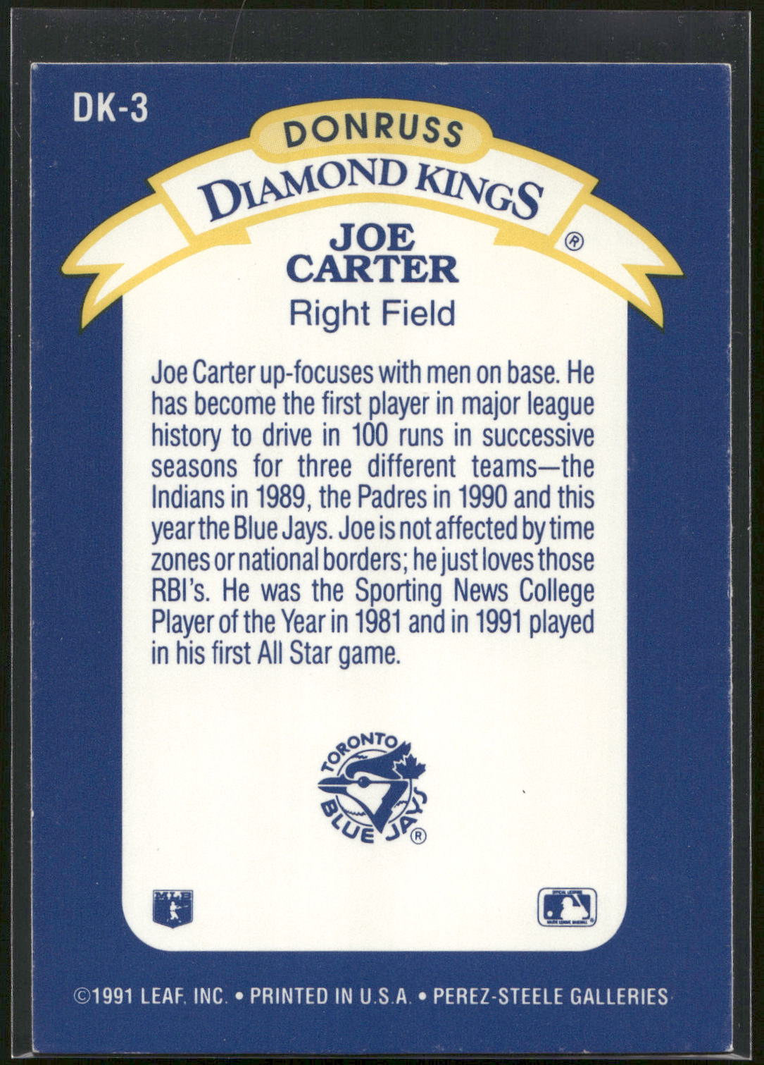1992 Donruss #DK-3 Joe Carter Diamond Kings