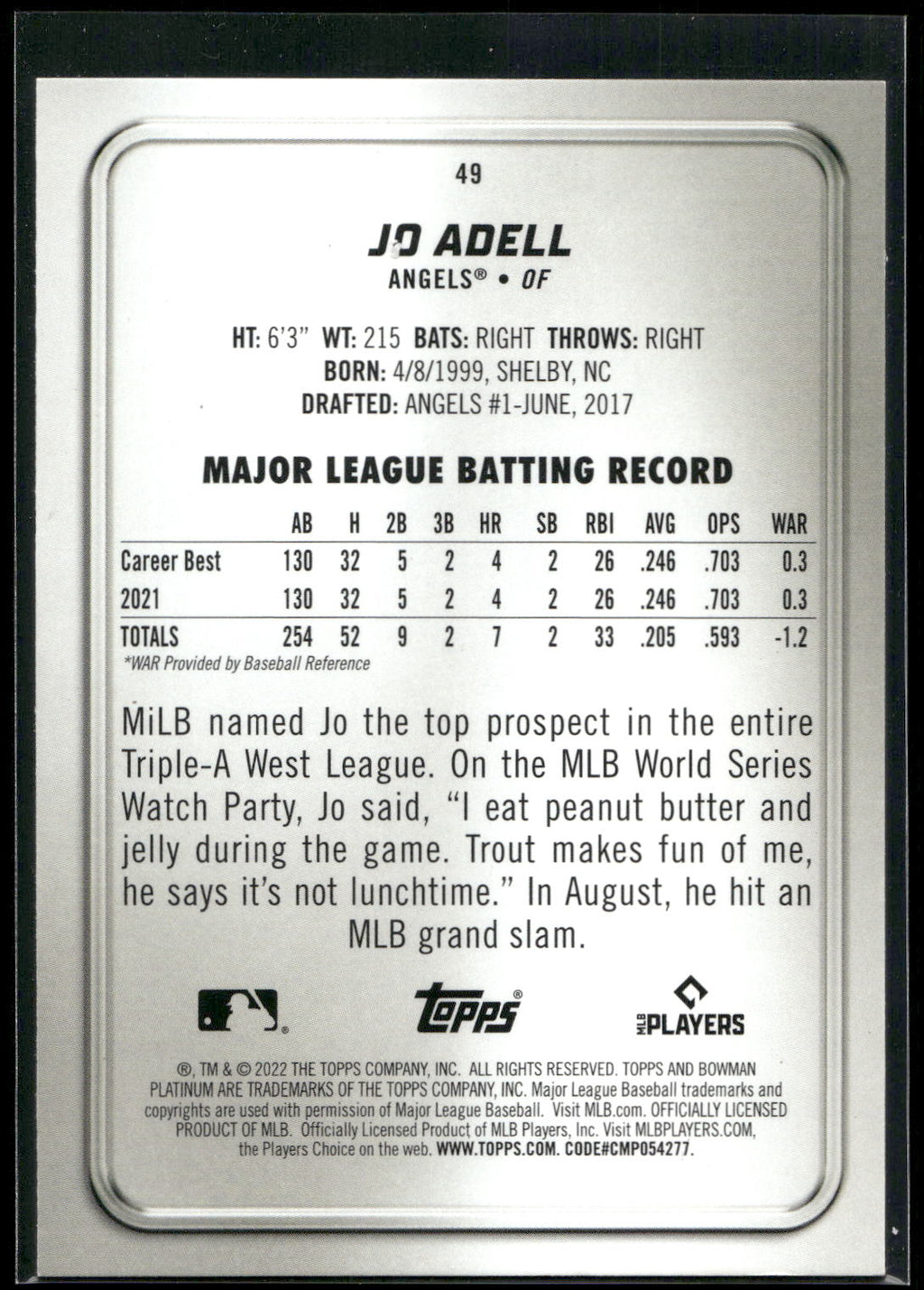 2022 Bowman Platinum #49 Jo Adell