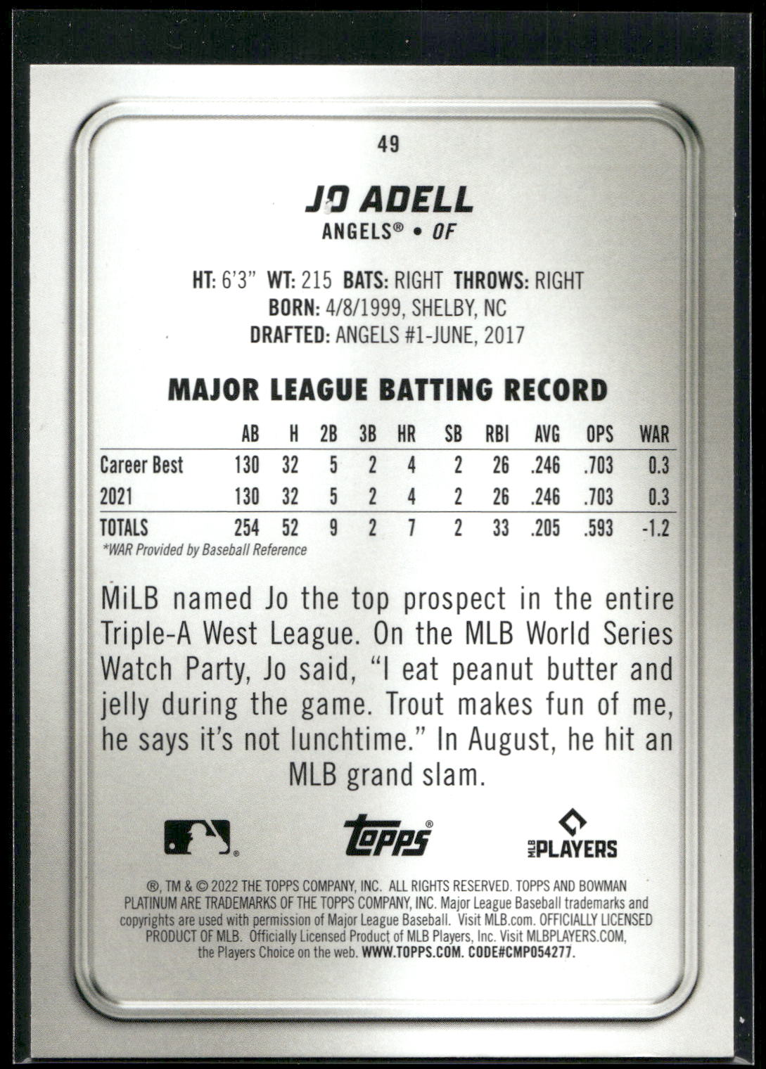 2022 Bowman Platinum #49 Jo Adell