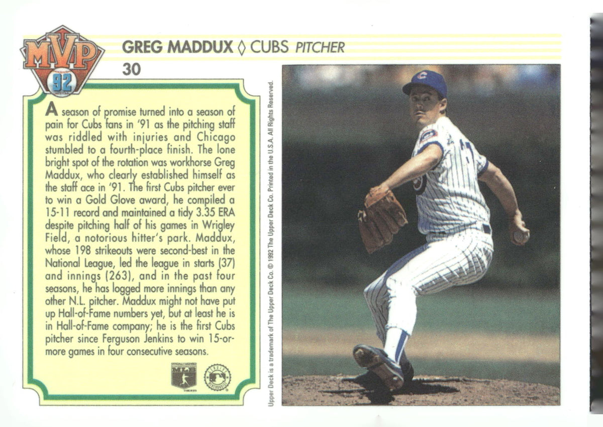 1992 Upper Deck Team MVP Holograms #30 Greg Maddux