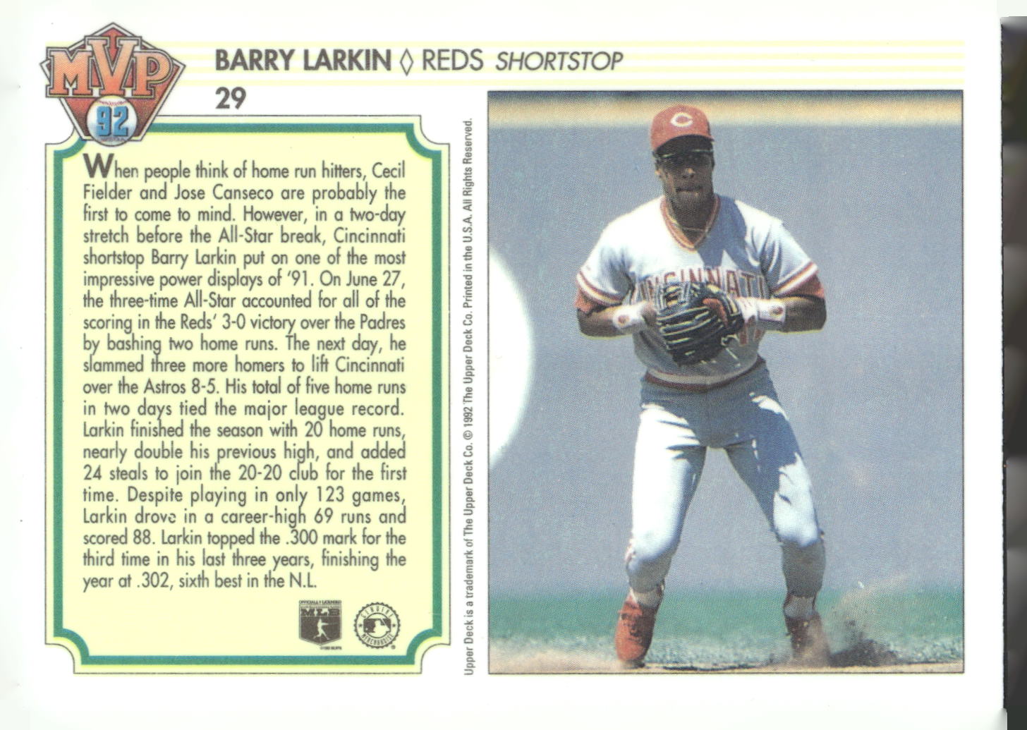 1992 Upper Deck Team MVP Holograms #29 Barry Larkin