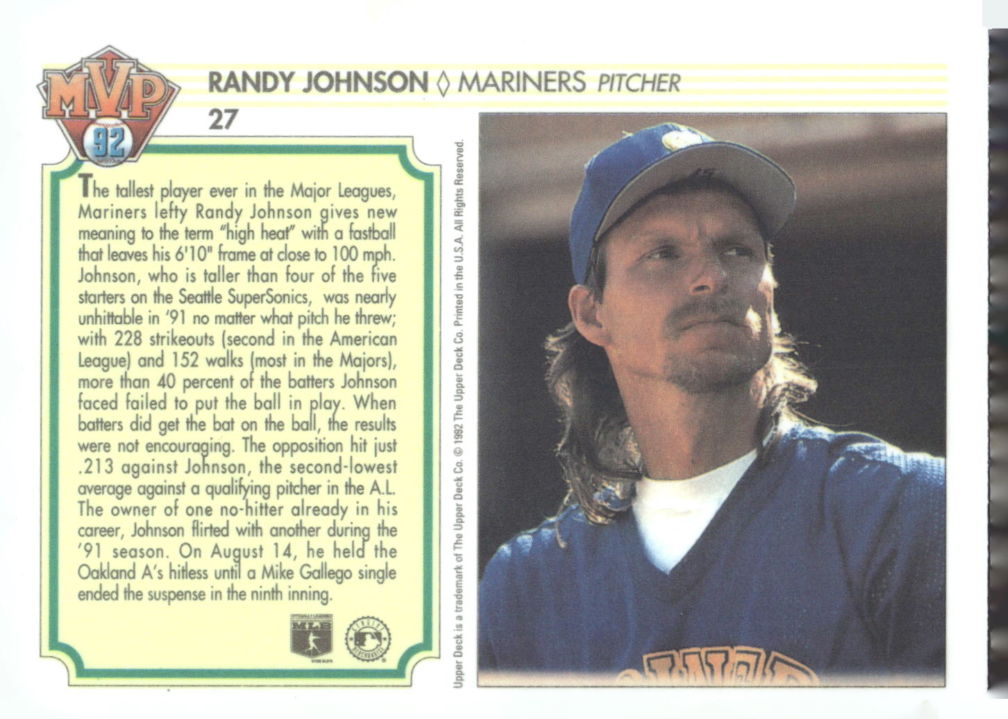 1992 Upper Deck Team MVP Holograms #27 Randy Johnson