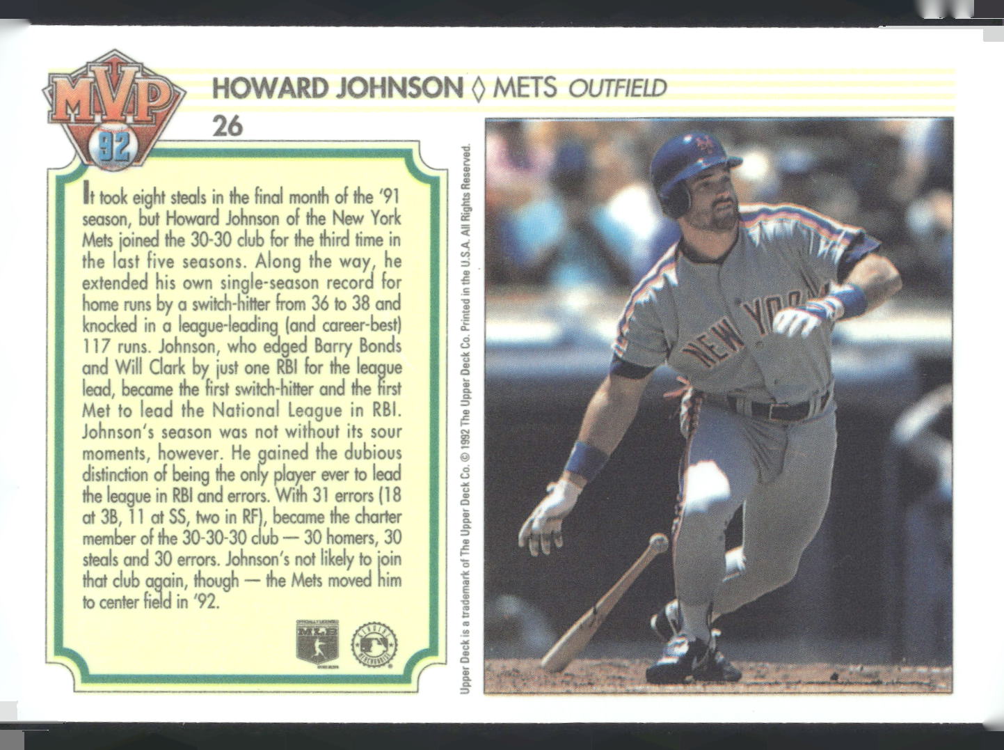 1992 Upper Deck Team MVP Holograms #26 Howard Johnson