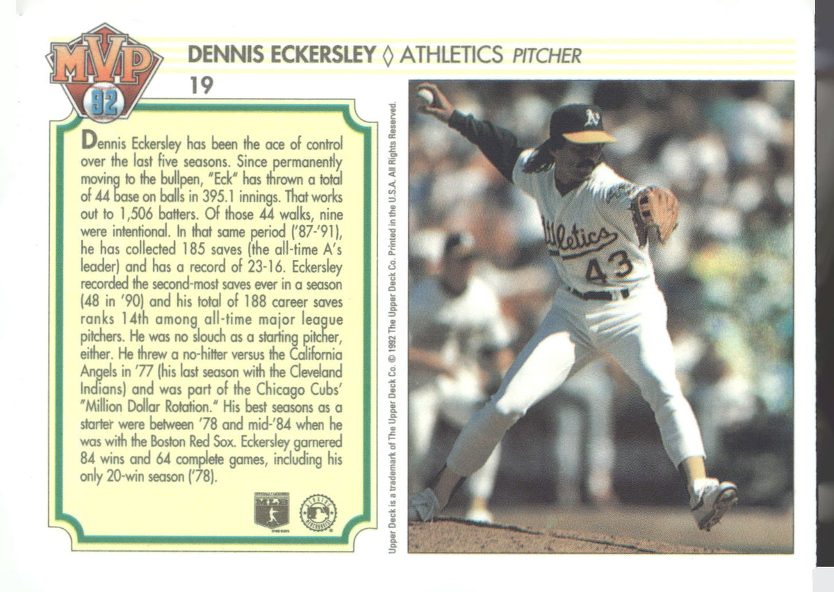 1992 Upper Deck Team MVP Holograms #19 Dennis Eckersley