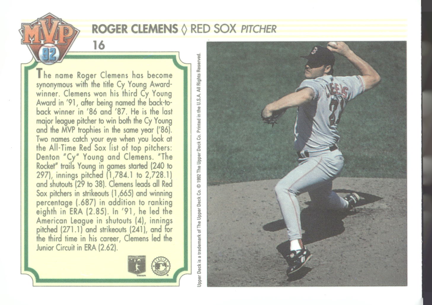 1992 Upper Deck Team MVP Holograms #16 Roger Clemens