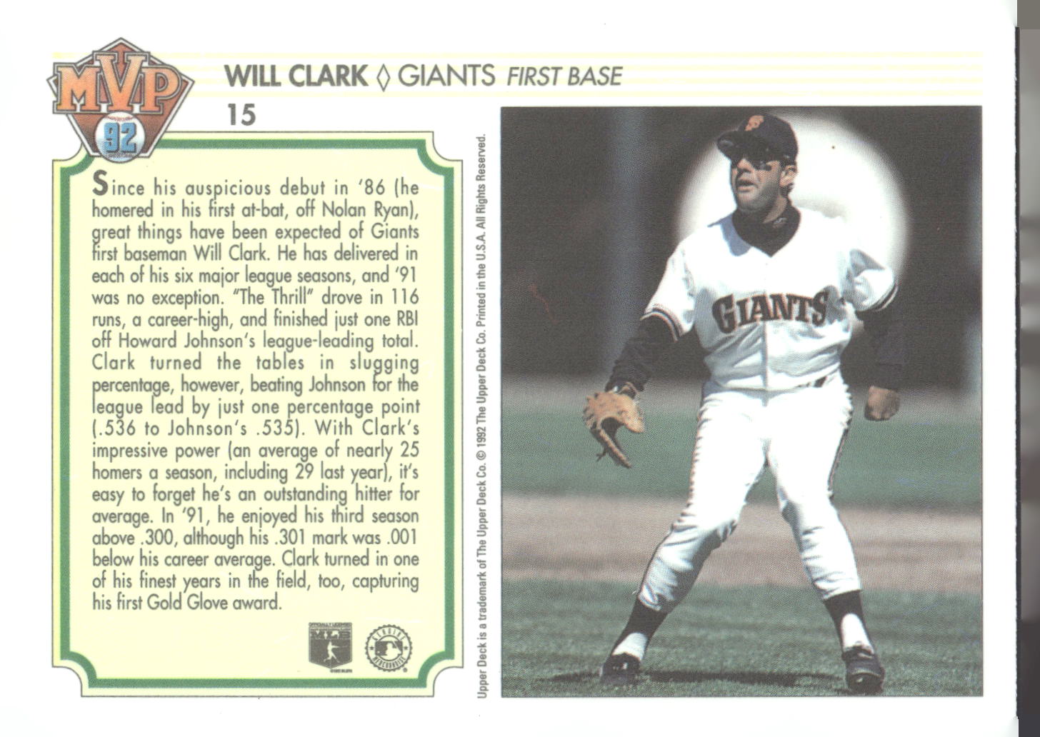 1992 Upper Deck Team MVP Holograms #15 Will Clark