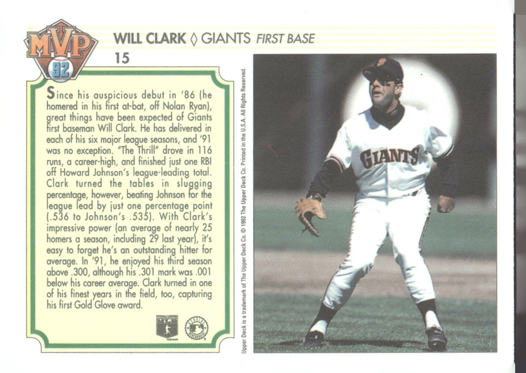 1992 Upper Deck Team MVP Holograms #15 Will Clark