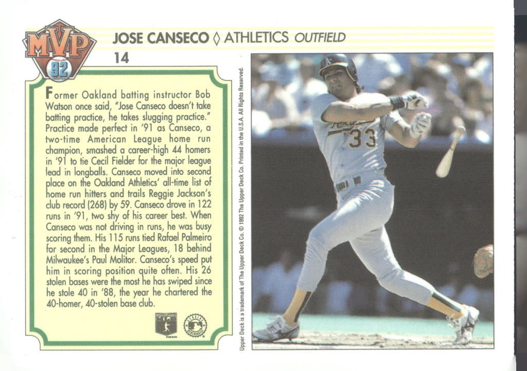 1992 Upper Deck Team MVP Holograms #14 Jose Canseco