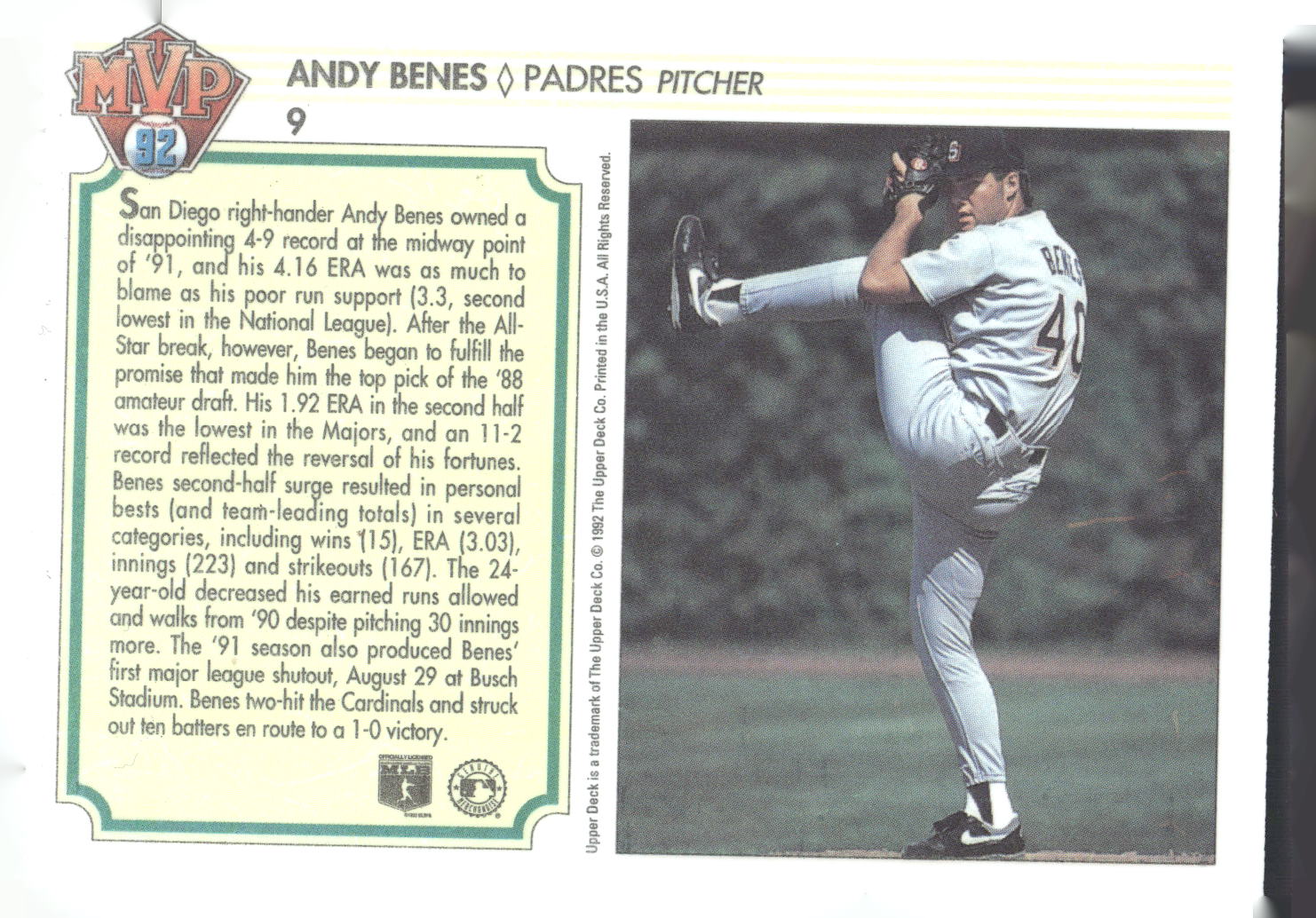 1992 Upper Deck Team MVP Holograms #9 Andy Benes
