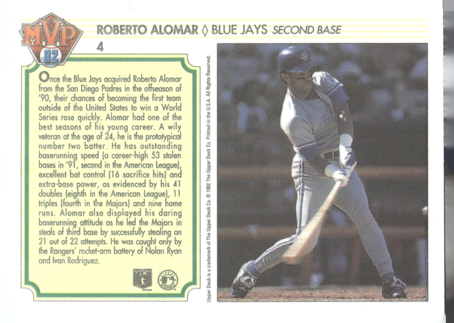 1992 Upper Deck Team MVP Holograms #4 Roberto Alomar