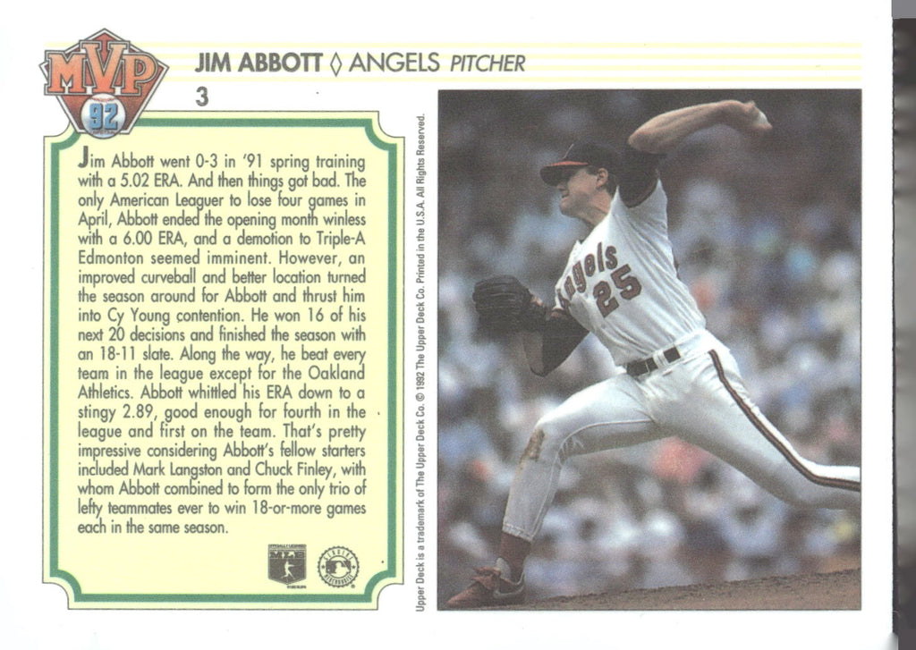 1992 Upper Deck Team MVP Holograms #3 Jim Abbott