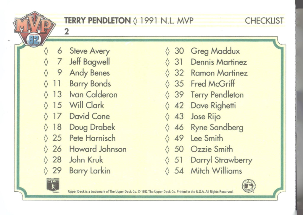 1992 Upper Deck Team MVP Holograms #2 Terry Pendleton