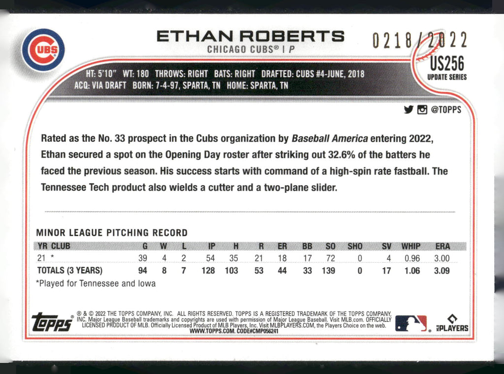 2022 Topps Update #US256 Ethan Roberts Gold #/2022