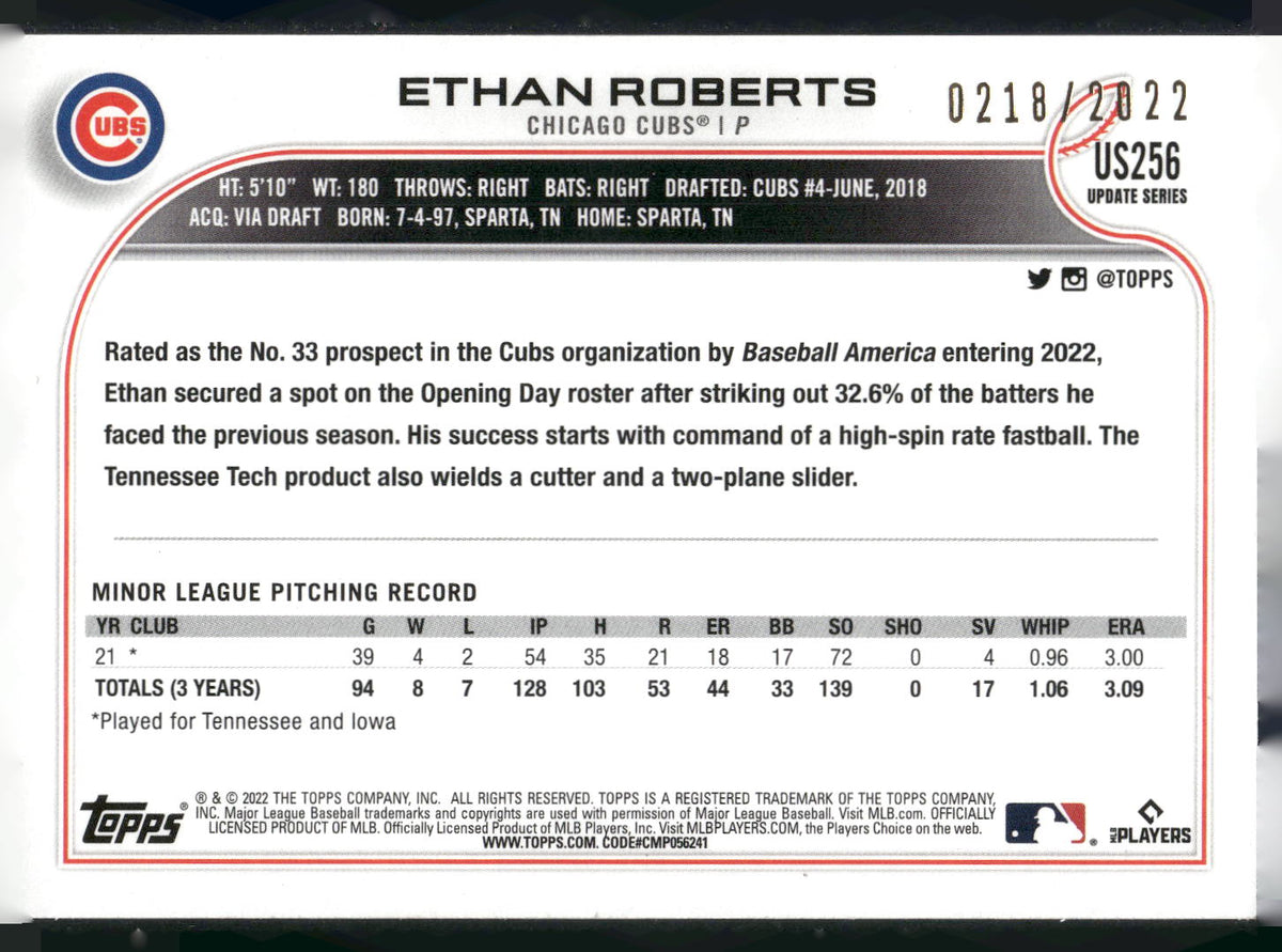 2022 Topps Update #US256 Ethan Roberts Gold #/2022