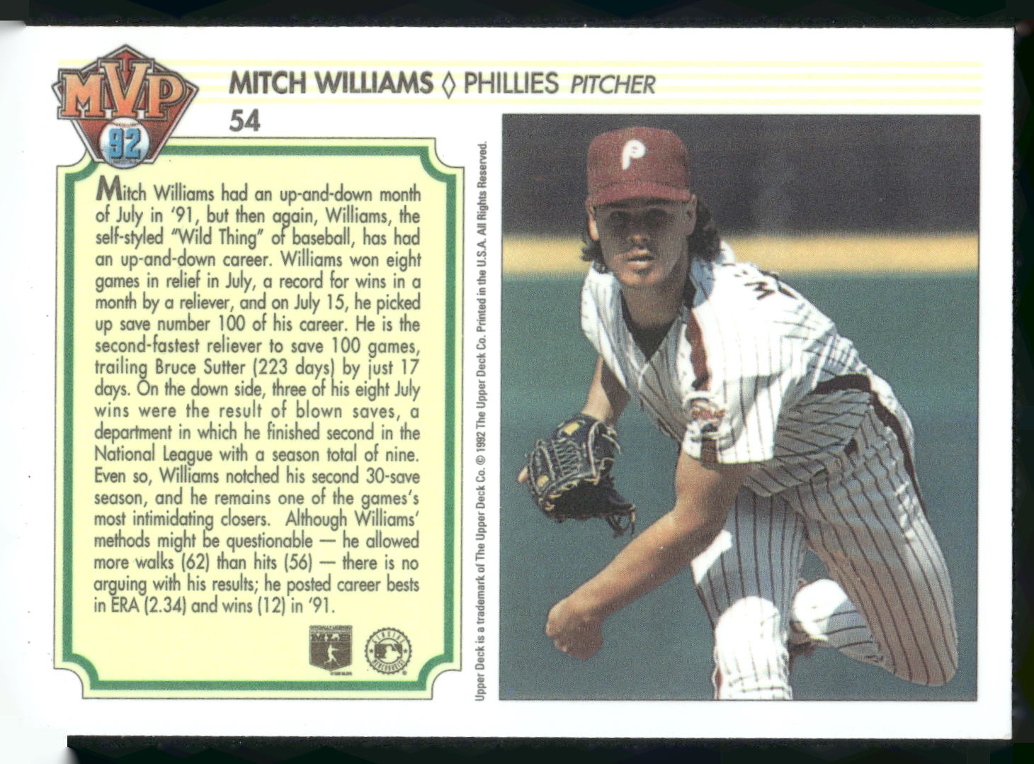 1992 Upper Deck Team MVP Holograms #54 Mitch Williams