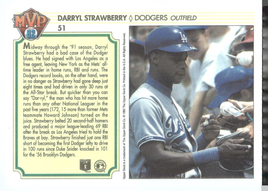 1992 Upper Deck Team MVP Holograms #51 Darryl Strawberry