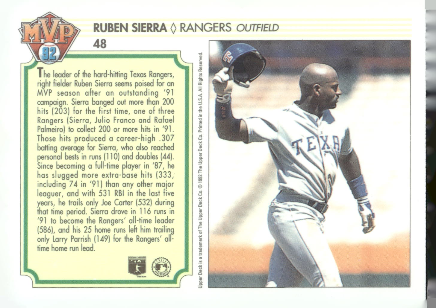 1992 Upper Deck Team MVP Holograms #48 Ruben Sierra
