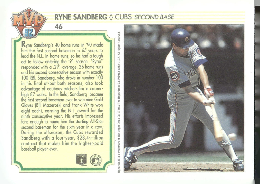 1992 Upper Deck Team MVP Holograms #46 Ryne Sandberg