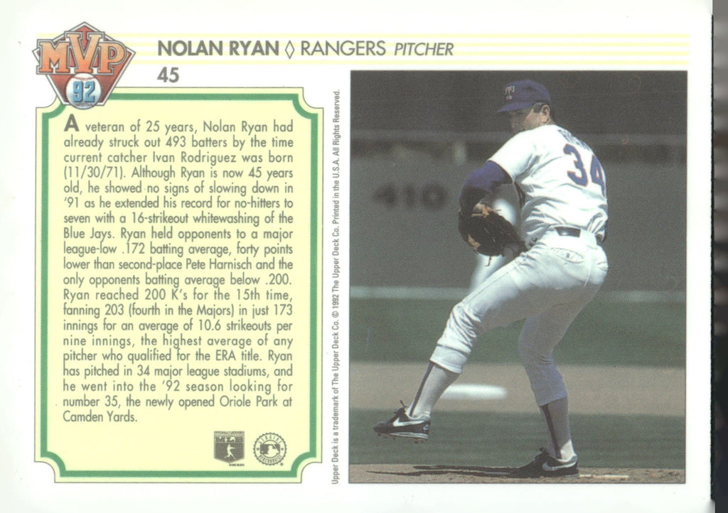 1992 Upper Deck Team MVP Holograms #45 Nolan Ryan