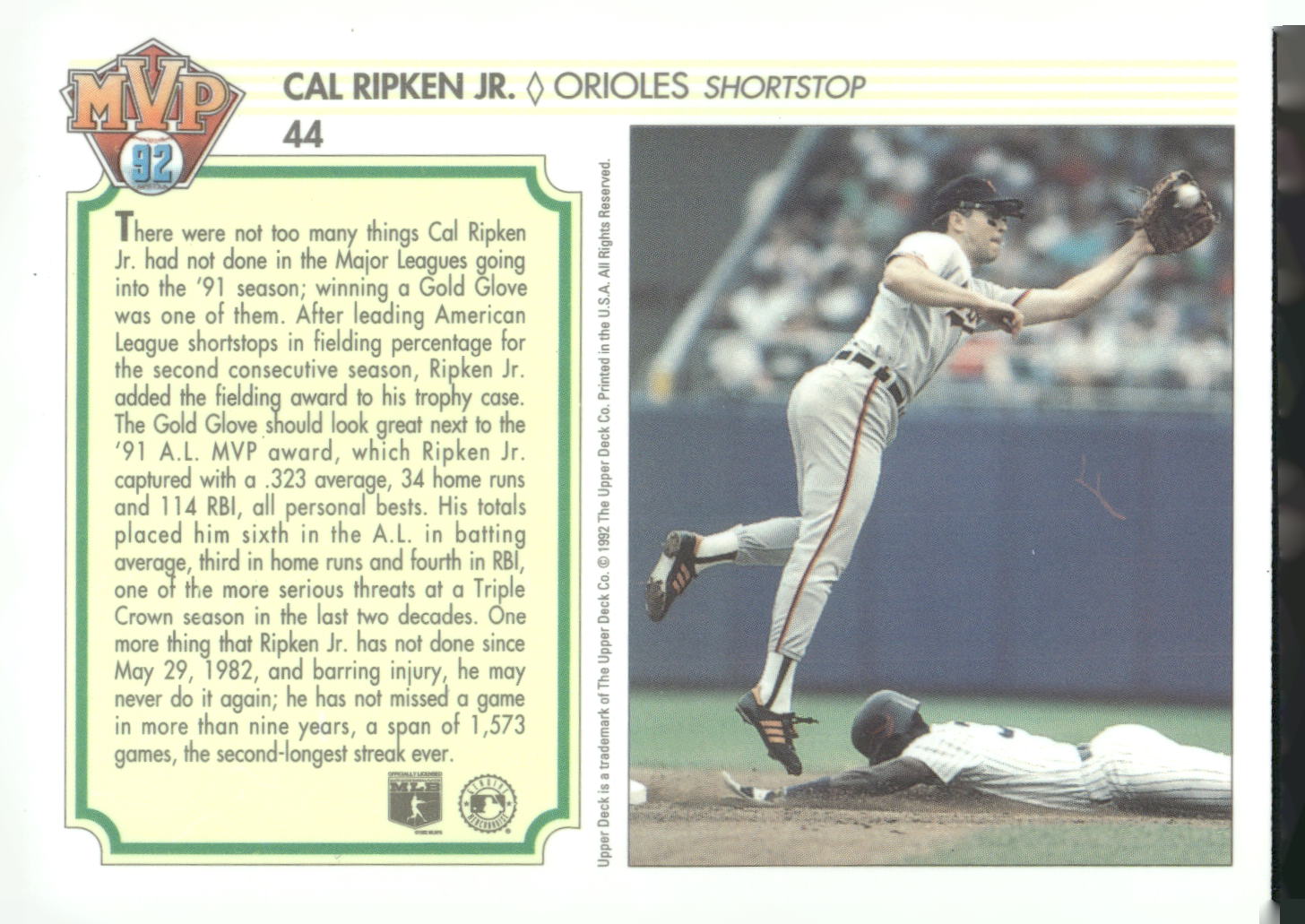 1992 Upper Deck Team MVP Holograms #44 Cal Ripken Jr.