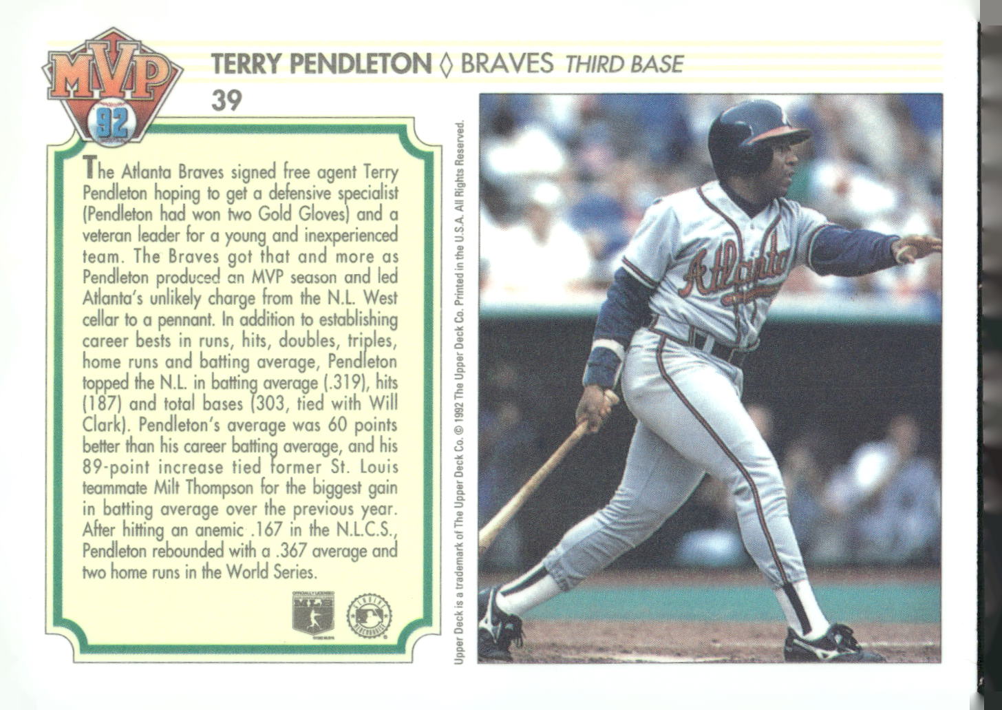 1992 Upper Deck Team MVP Holograms #39 Terry Pendleton