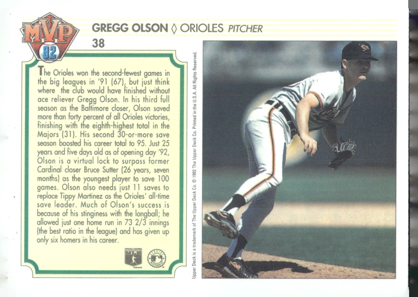 1992 Upper Deck Team MVP Holograms #38 Gregg Olson