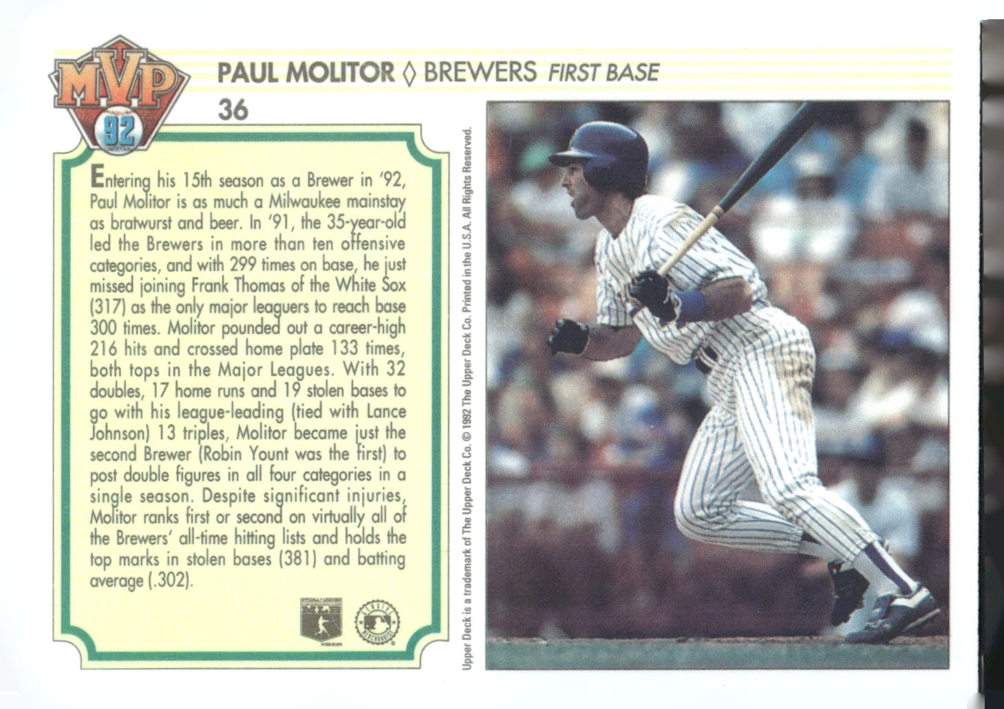 1992 Upper Deck Team MVP Holograms #36 Paul Molitor