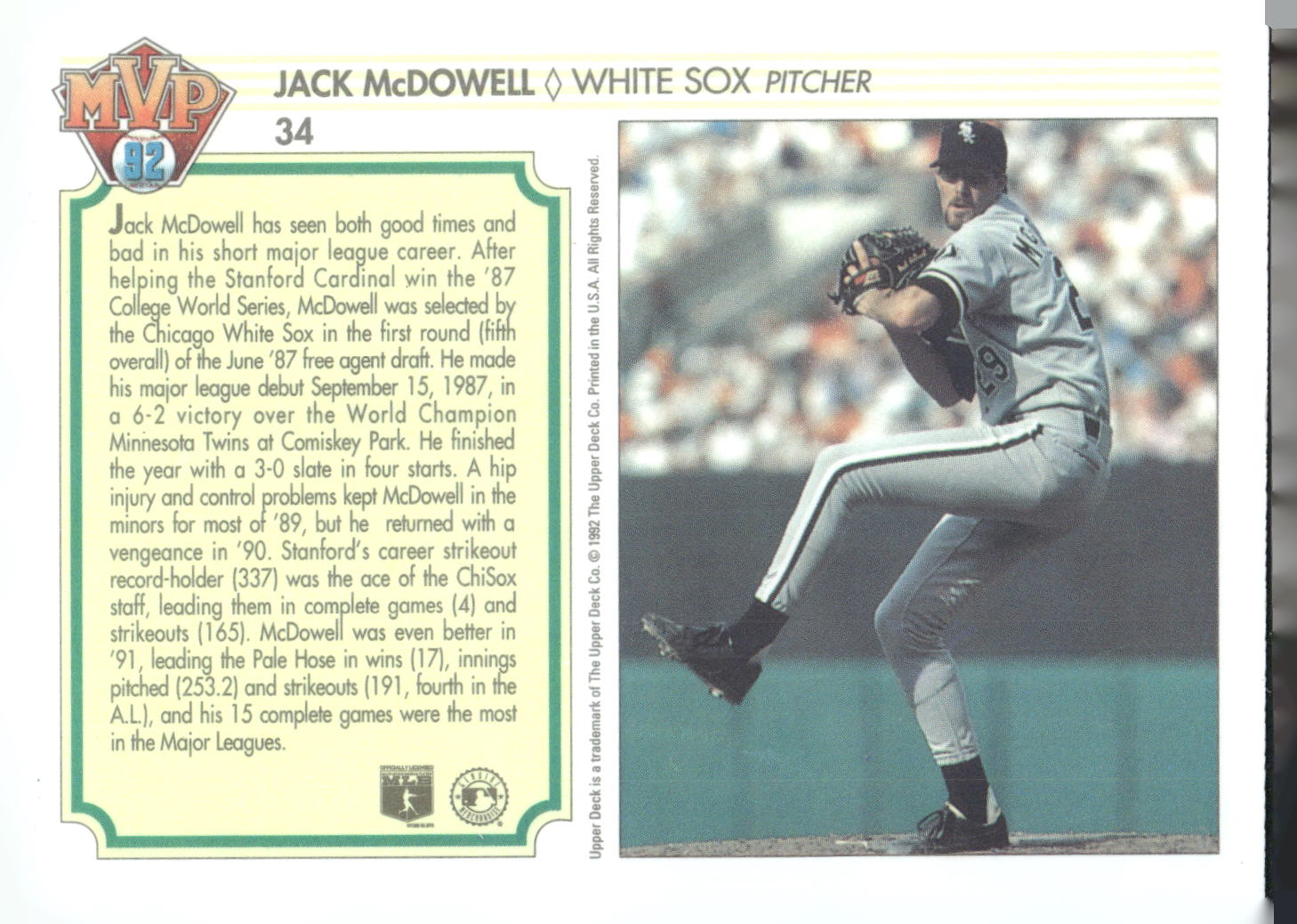 1992 Upper Deck Team MVP Holograms #34 Jack McDowell