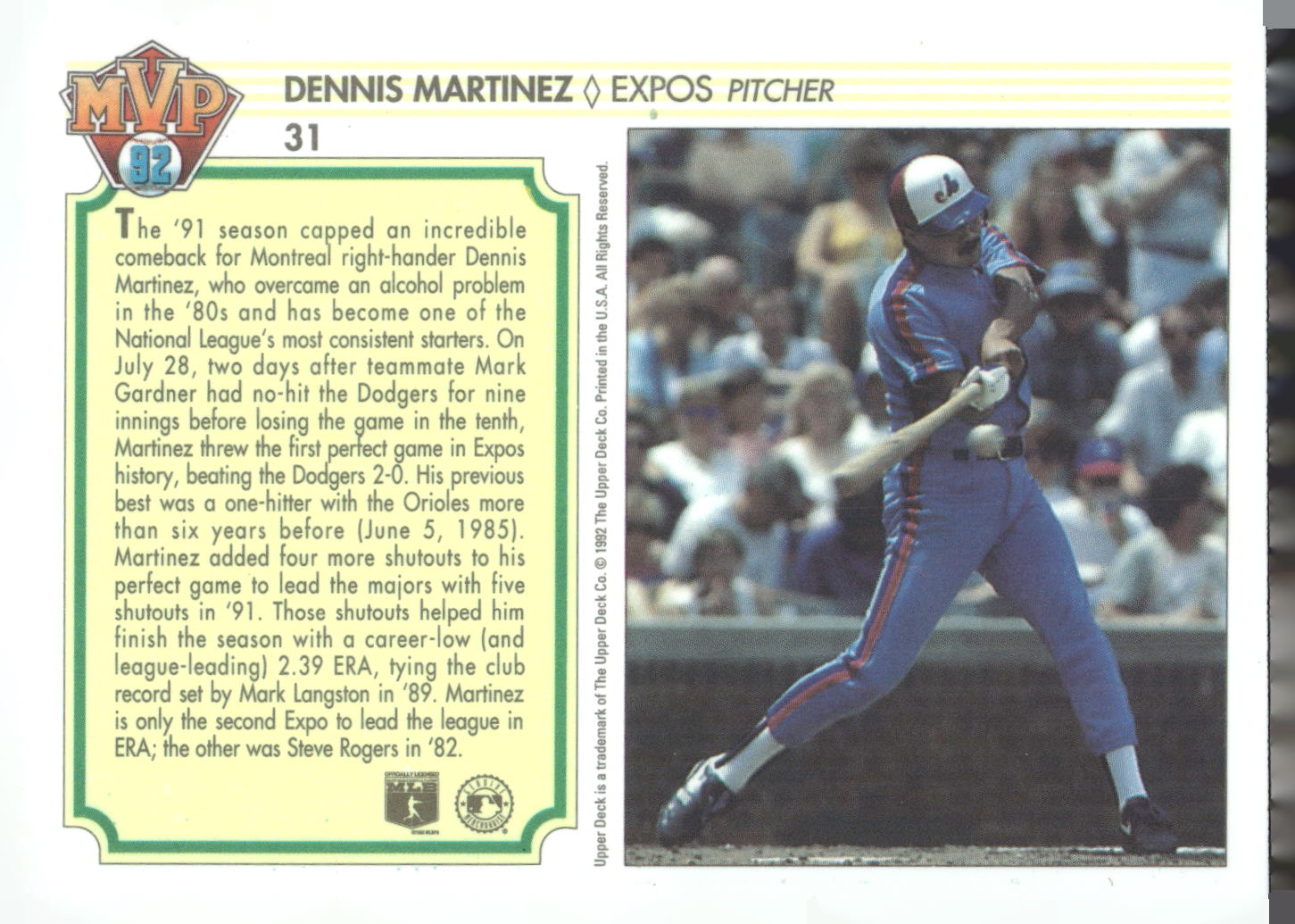 1992 Upper Deck Team MVP Holograms #31 Dennis Martinez