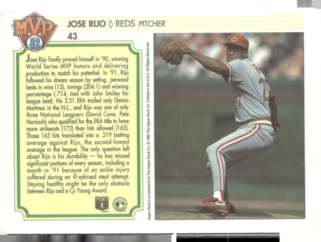 1992 Upper Deck Team MVP Holograms #43 Jose Rijo