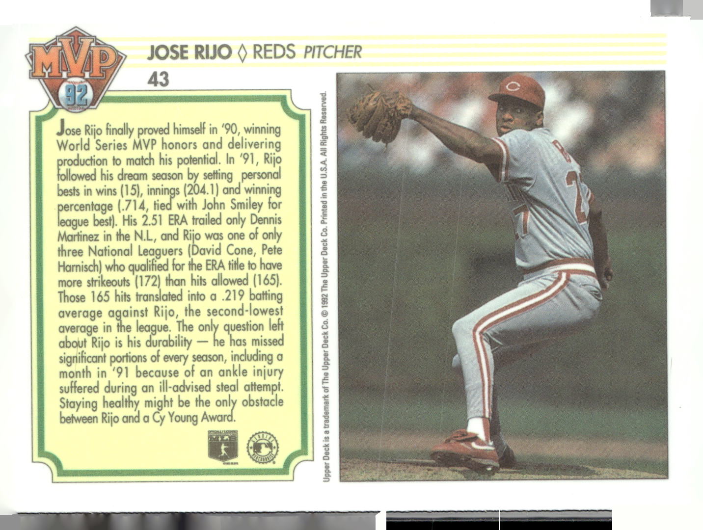 1992 Upper Deck Team MVP Holograms #43 Jose Rijo