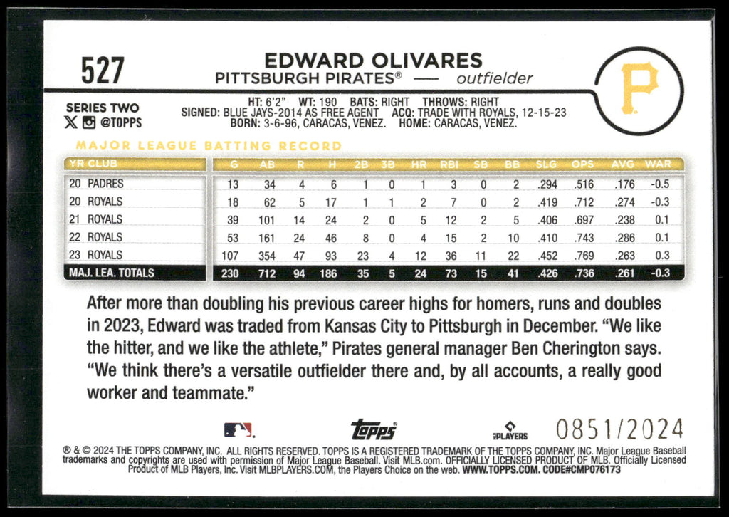 2024 Topps #527 Edward Olivares Gold #/2024