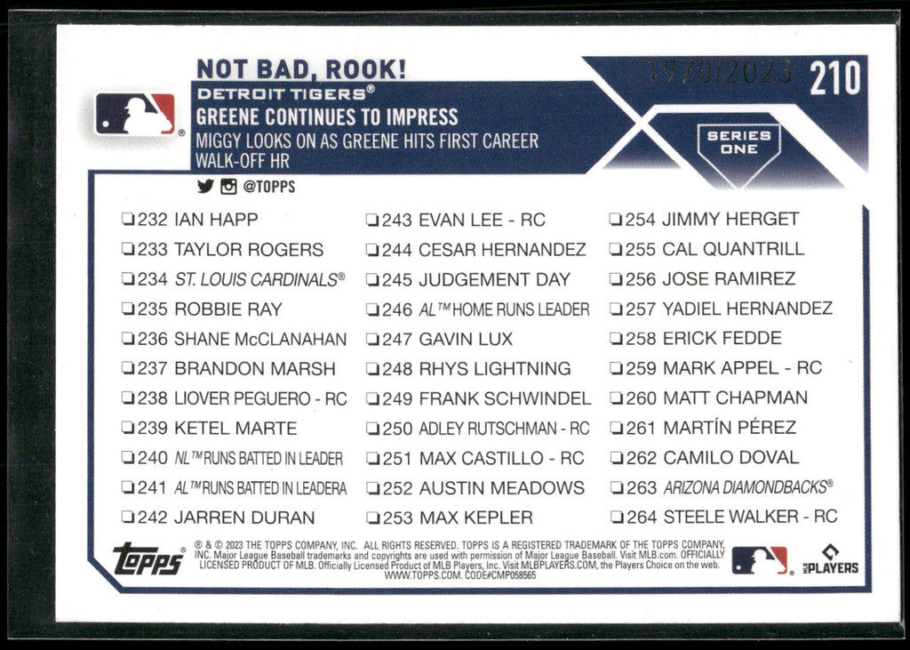 2023 Topps #210 Not Bad, Rook! Gold #/2023