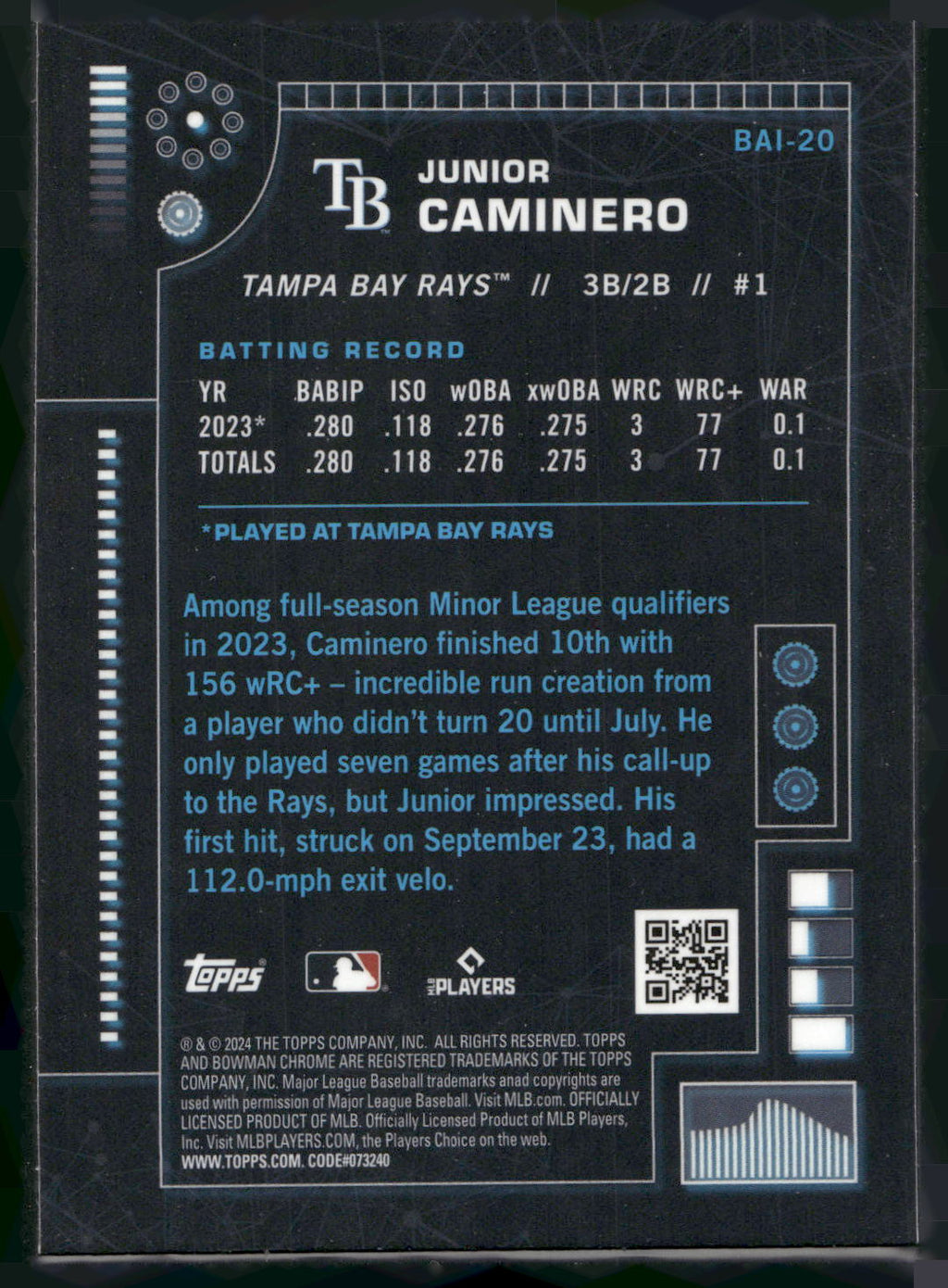 2024 Bowman #BAI-20 Junior Caminero Bowman A.I.
