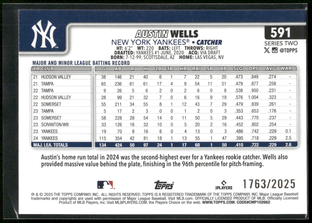 2025 Topps #591 Austin Wells Gold #/2025