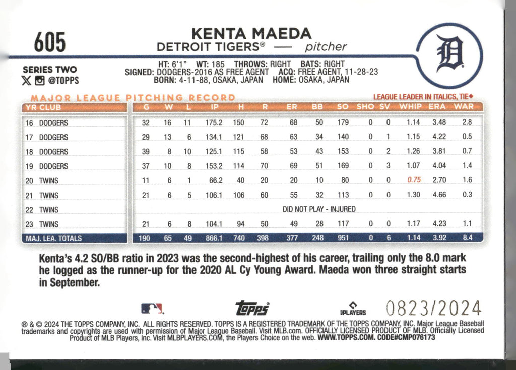 2024 Topps #605 Kenta Maeda Gold #/2024