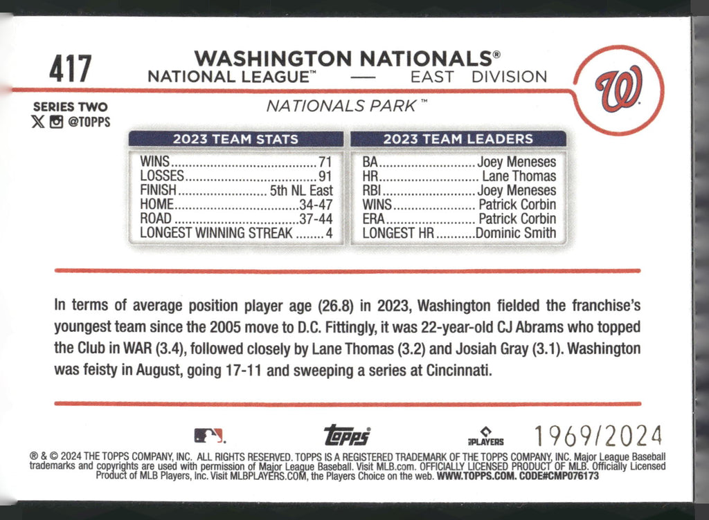 2024 Topps #417 Washington Nationals Gold #/2024