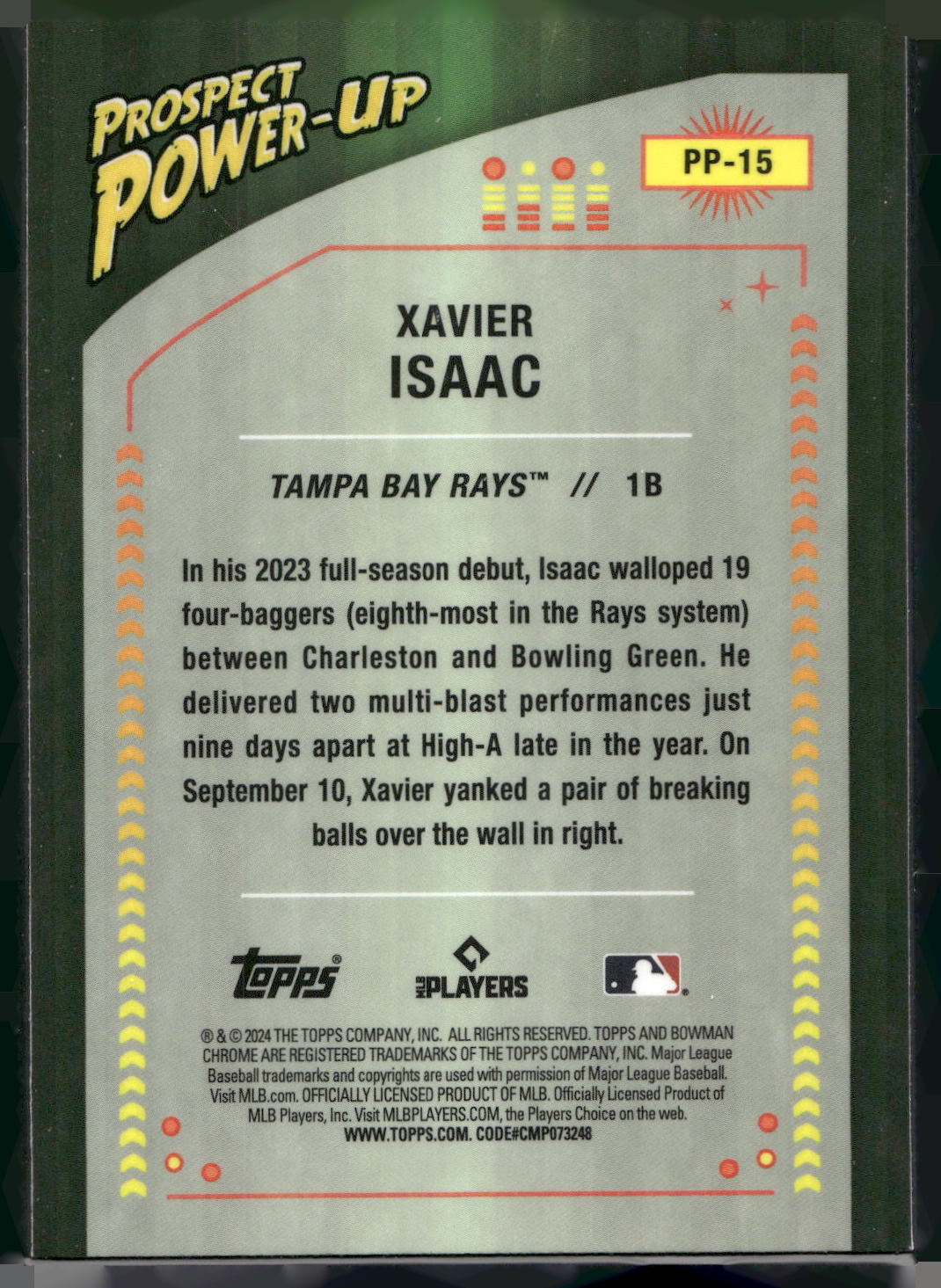 2024 Bowman #PP-15 Xavier Isaac Prospect Power-Up