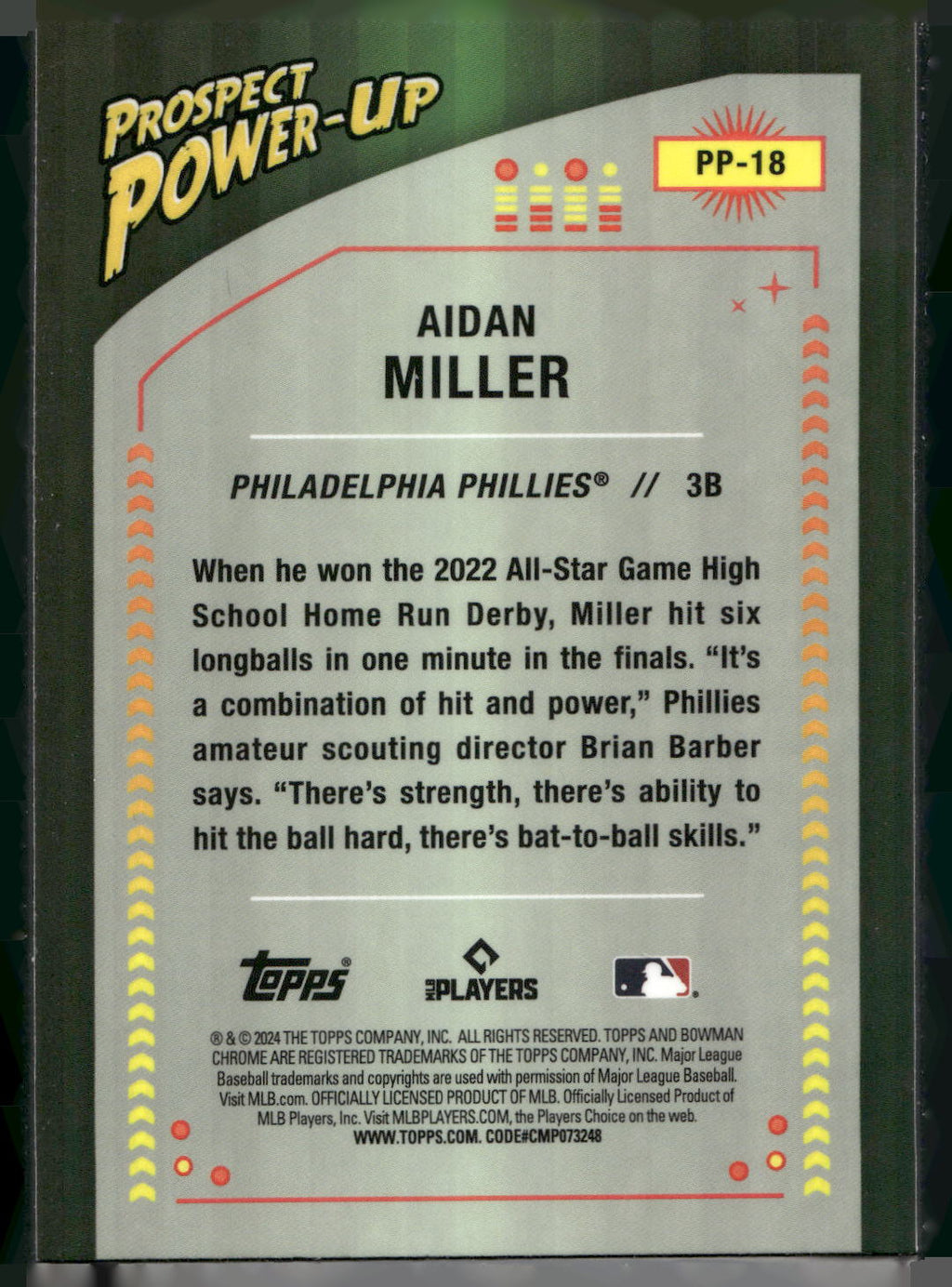 2024 Bowman #PP-18 Aidan Miller Prospect Power-Up
