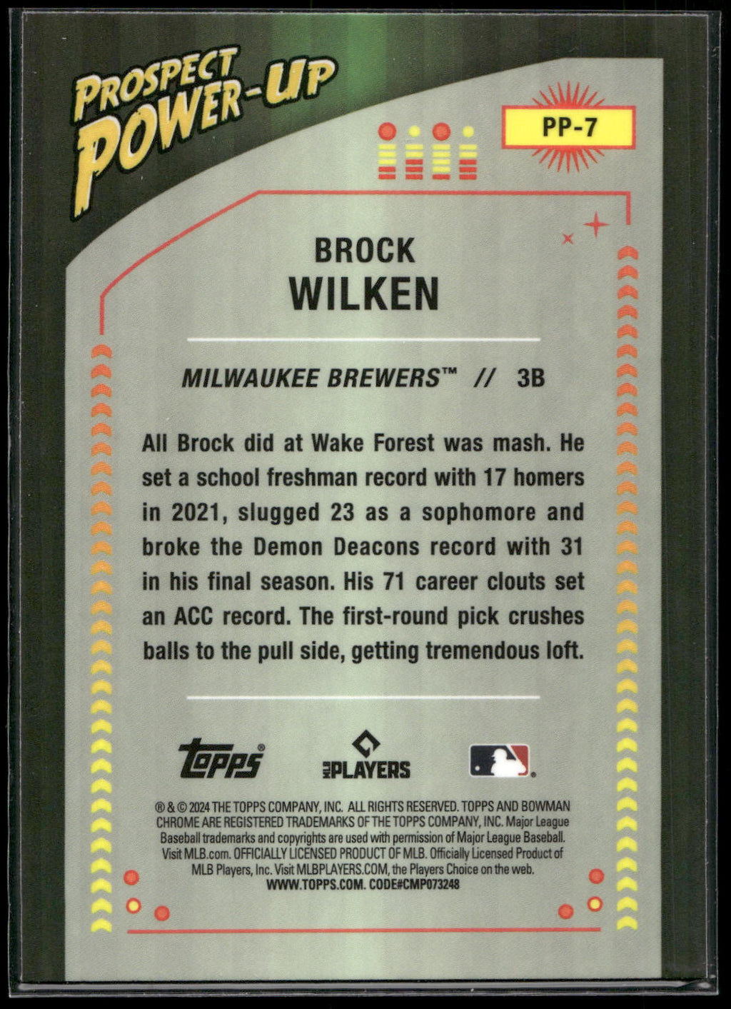 2024 Bowman #PP-7 Brock Wilken Prospect Power-Up