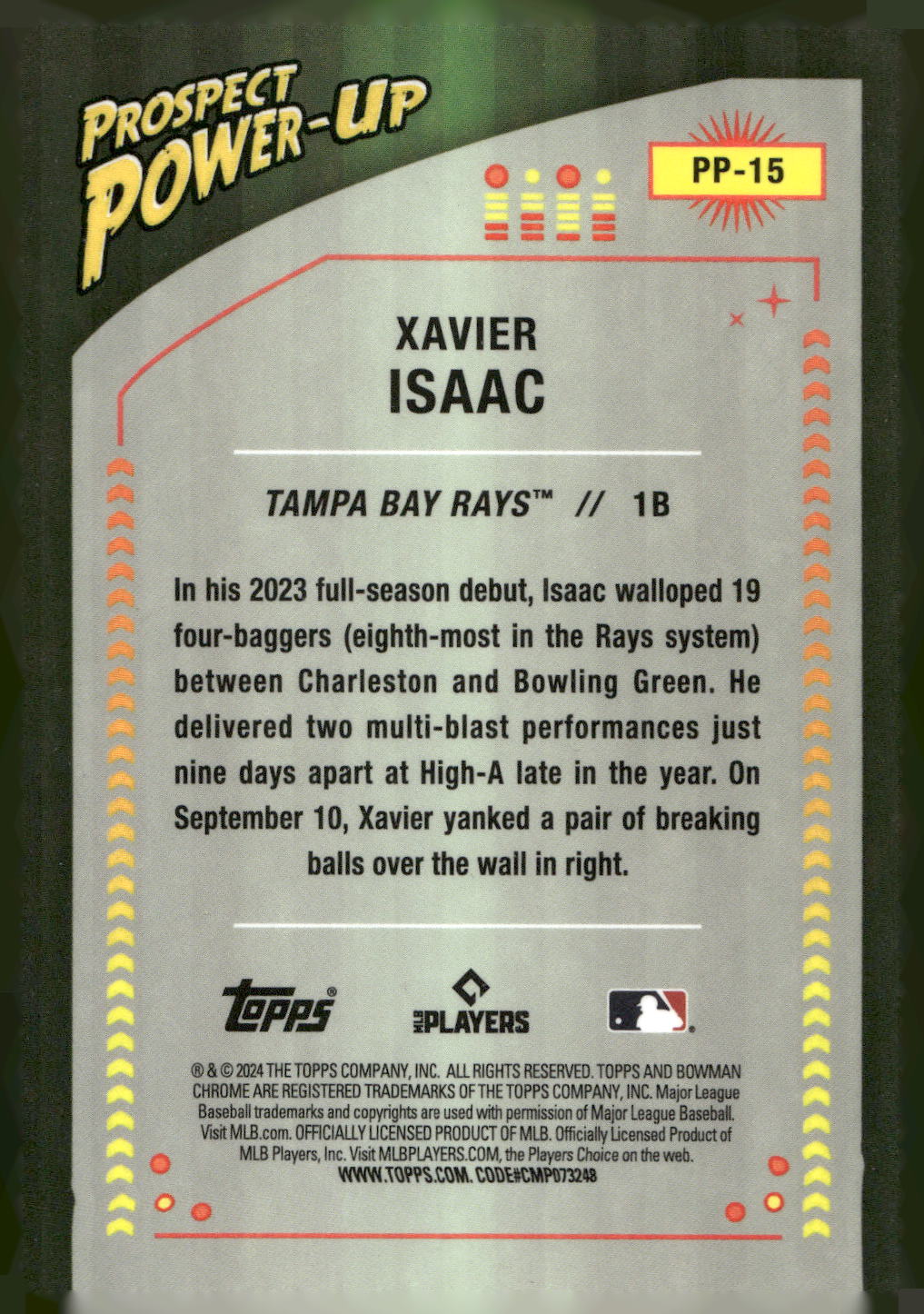2024 Bowman #PP-15 Xavier Isaac Prospect Power-Up