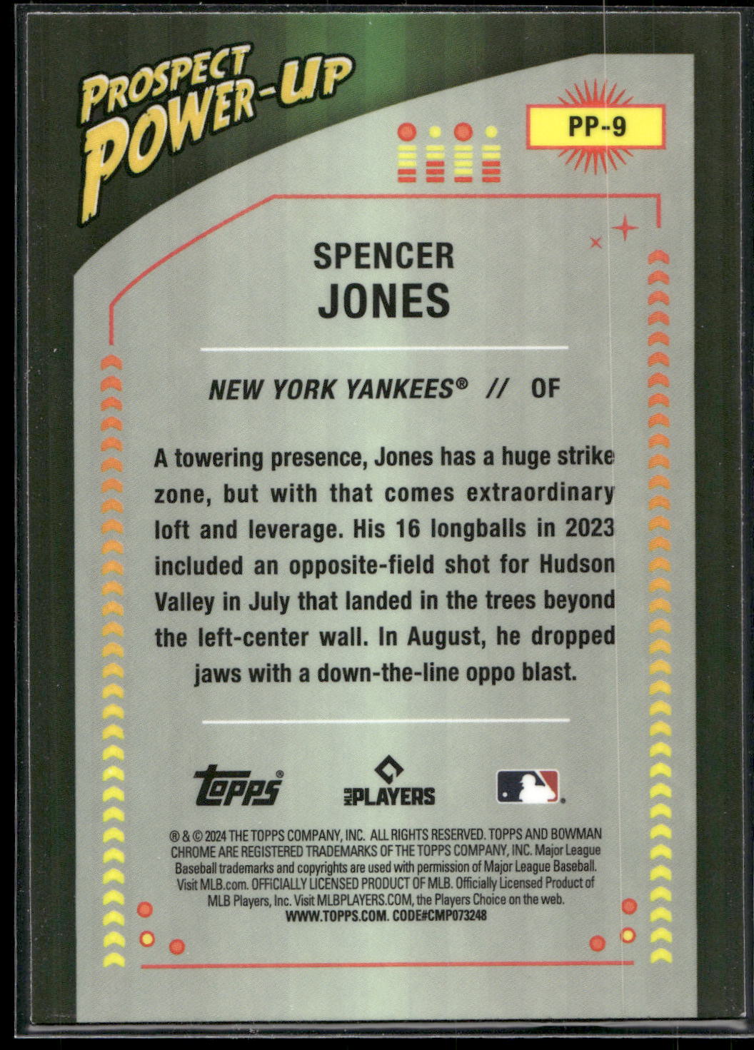 2024 Bowman #PP-9 Spencer Jones Prospect Power-Up