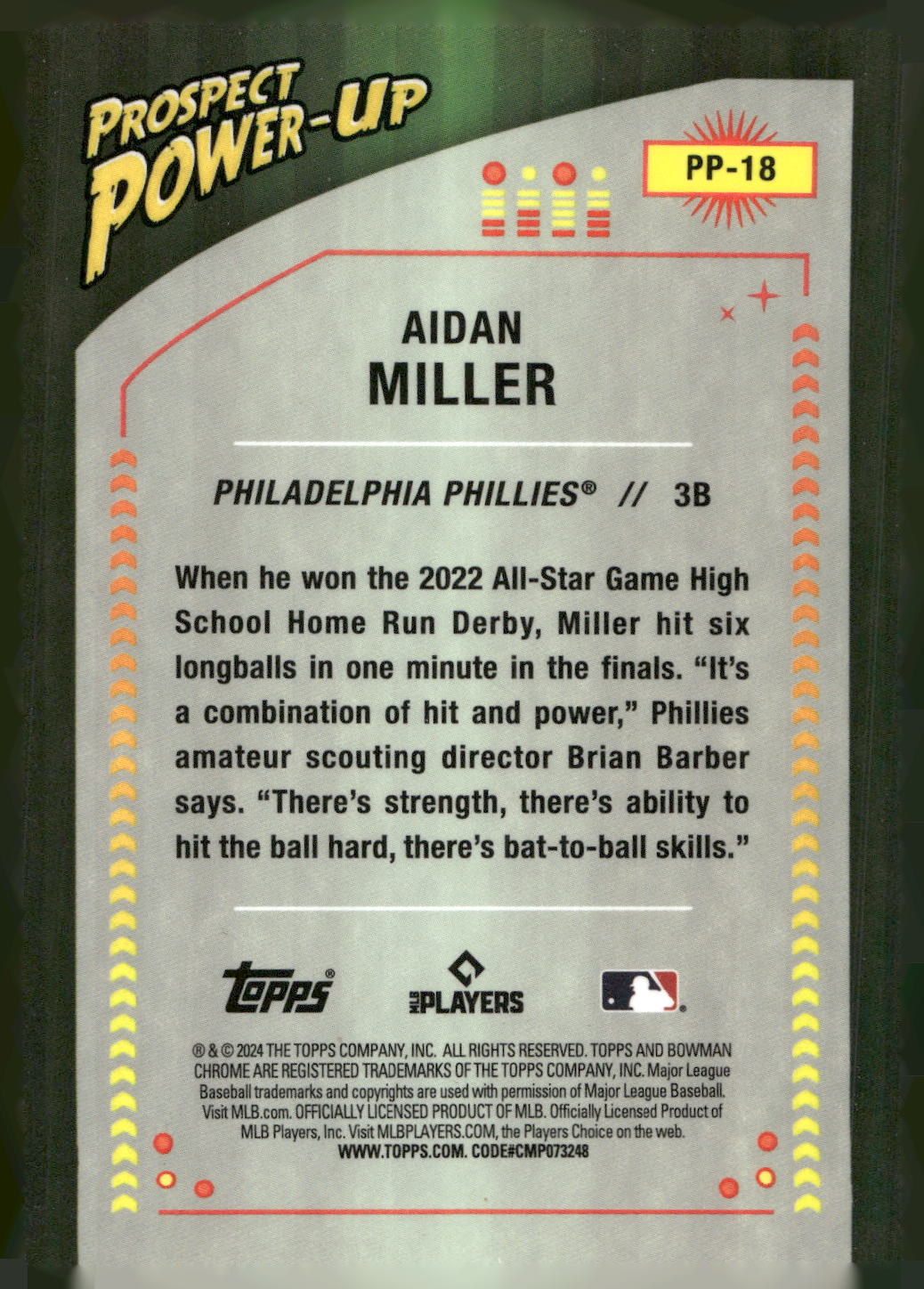 2024 Bowman #PP-18 Aidan Miller Prospect Power-Up