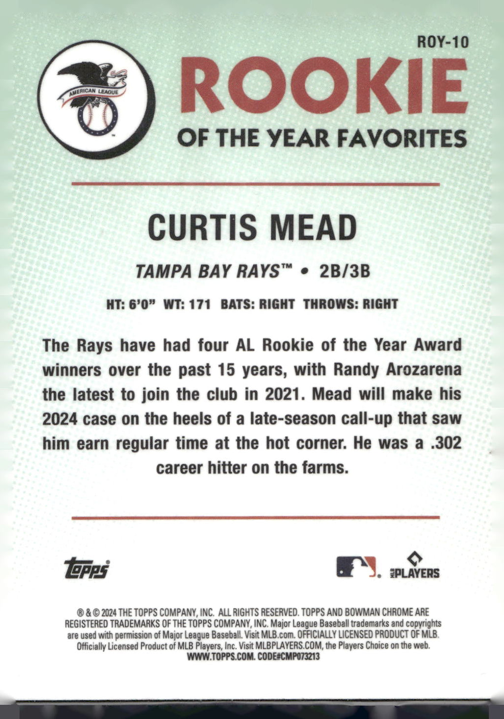2024 Bowman #ROY-10 Curtis Mead Rookie of the Year Favorites