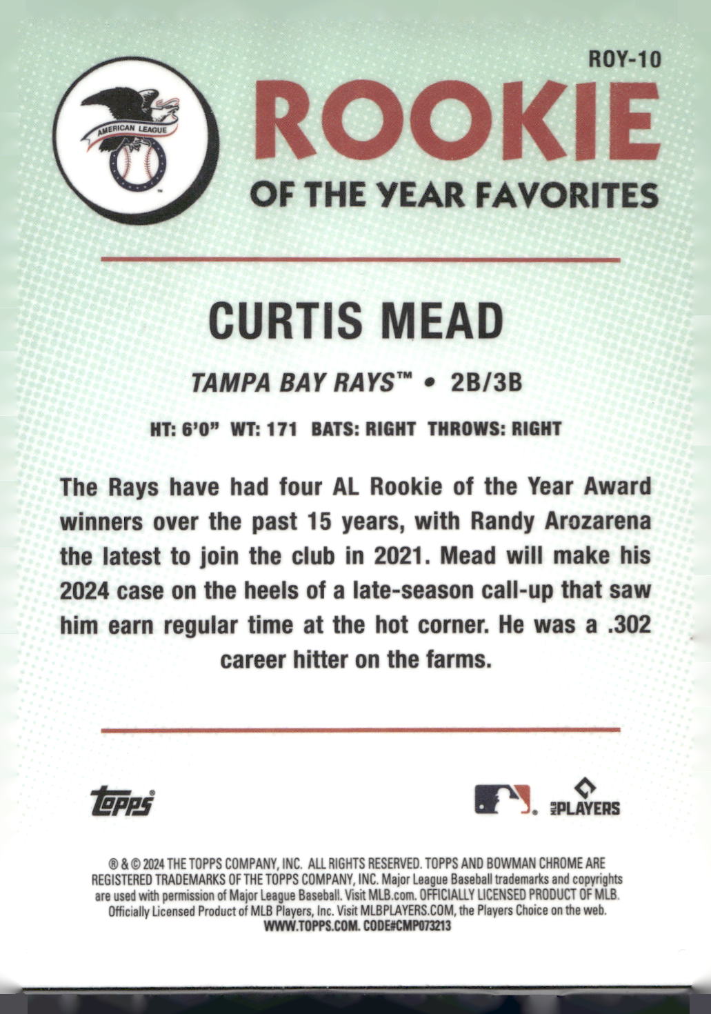 2024 Bowman #ROY-10 Curtis Mead Rookie of the Year Favorites