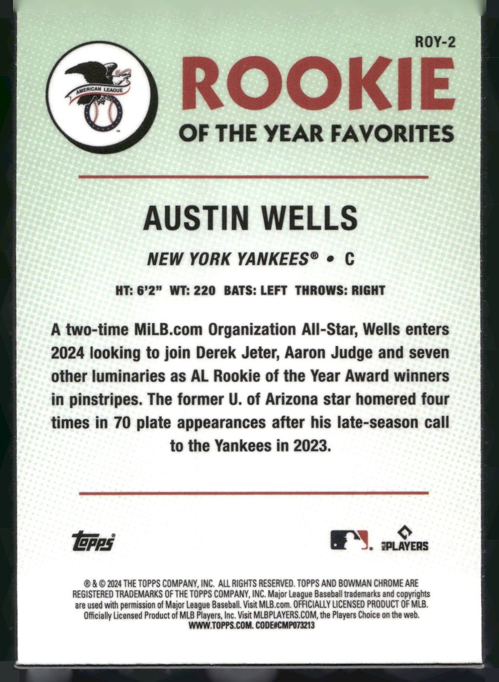 2024 Bowman #ROY-2 Austin Wells Rookie of the Year Favorites