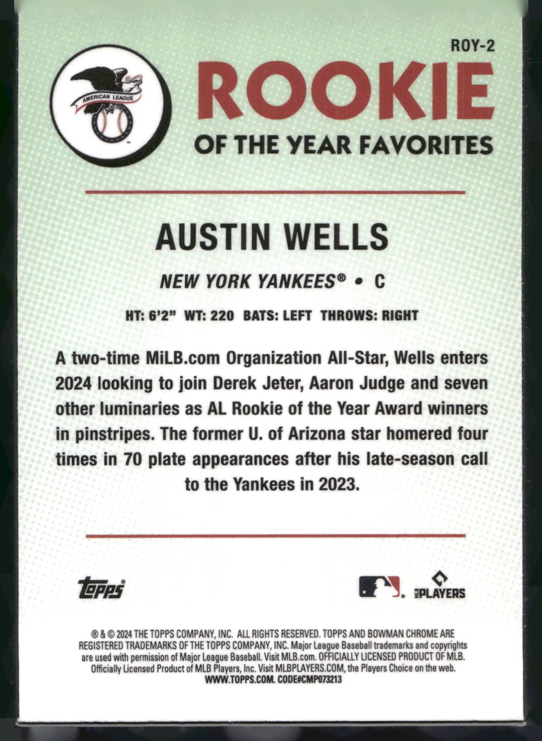 2024 Bowman #ROY-2 Austin Wells Rookie of the Year Favorites
