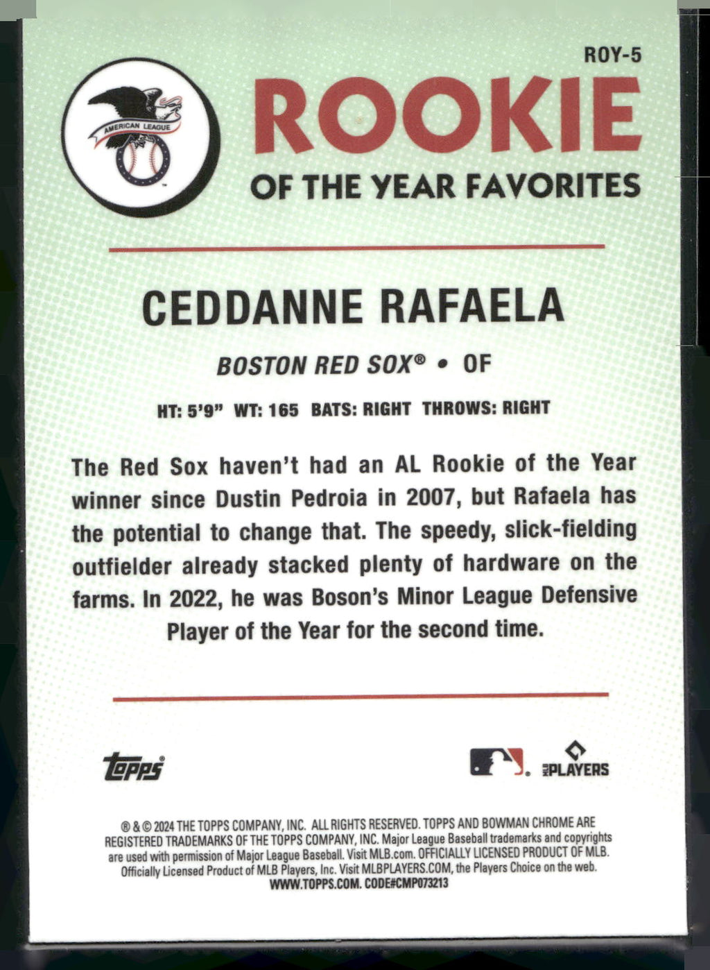 2024 Bowman #ROY-5 Ceddanne Rafaela Rookie of the Year Favorites